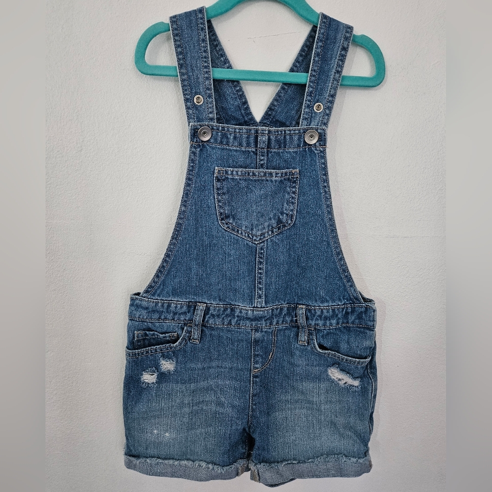 The Childrens Place Girls Denim Distressed Shortall Overalls Size 6